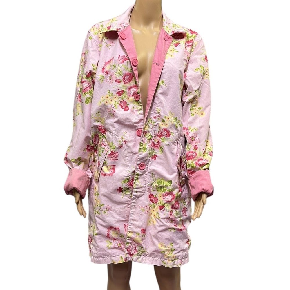 Vintage Pink Floral Reversible Button Flap Pockets Collared Jacket Coat Size XL - Picture 5 of 16